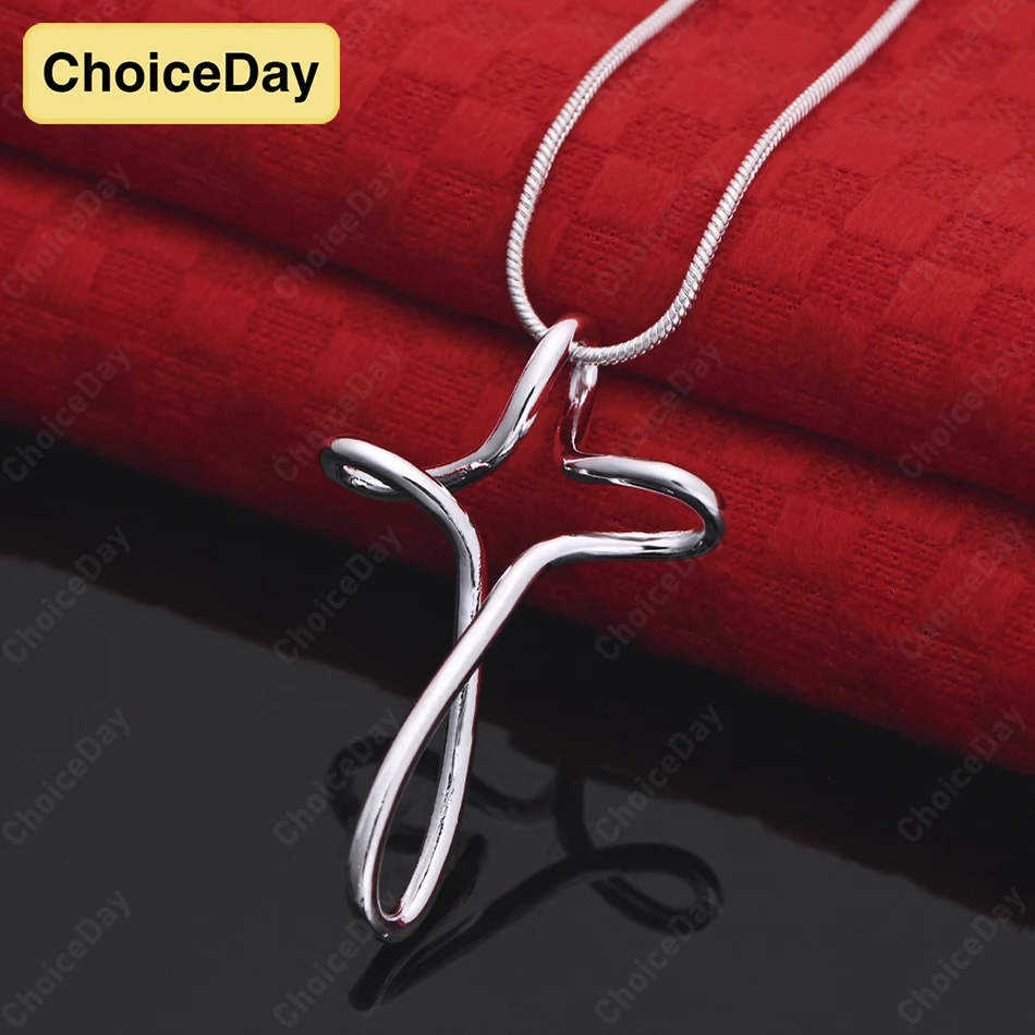 

ChoiceDay 925 Sterling Silver Luxury Twisted Cross Necklace Fashion Women's Party Accessories Jewelry Gift