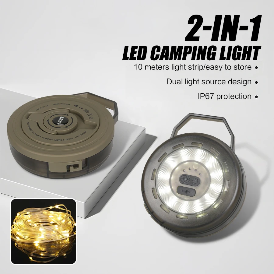 

New 2-in-1 Camping Light LED Atmosphere String Lights Rechargeable Outdoor Camping Portable Lantern for Garden Tent Room Decor