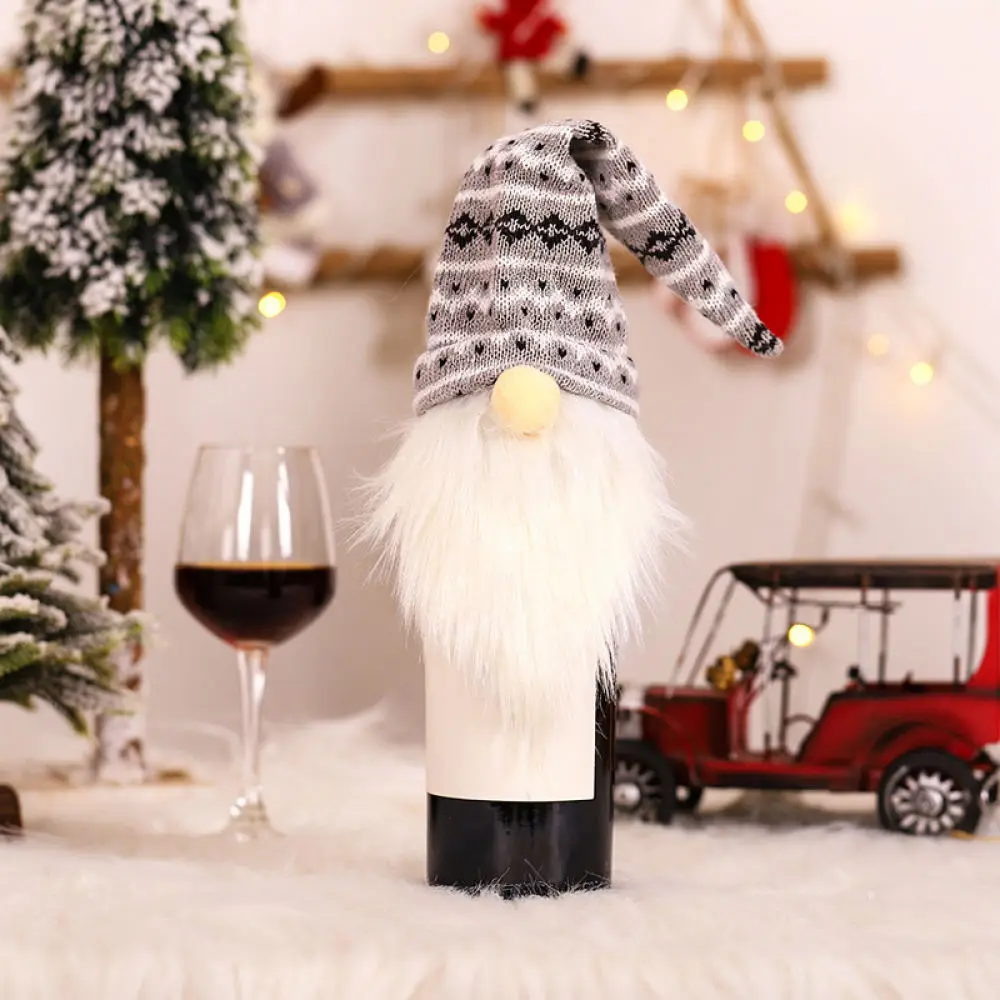 Xmas Wine Bottle Cover Knitted Faceless Doll Ornament Christmas Holiday Party Table Decoration Gift Wrap Accessory Decor
