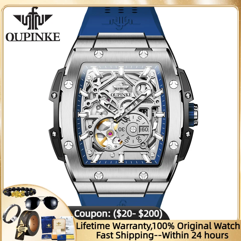 

OUPINEK Luxury Men's Watch Original Skeleton Automatic Mechanical Watch High Quality Silicone Strap Waterproof Brand Men's Watch