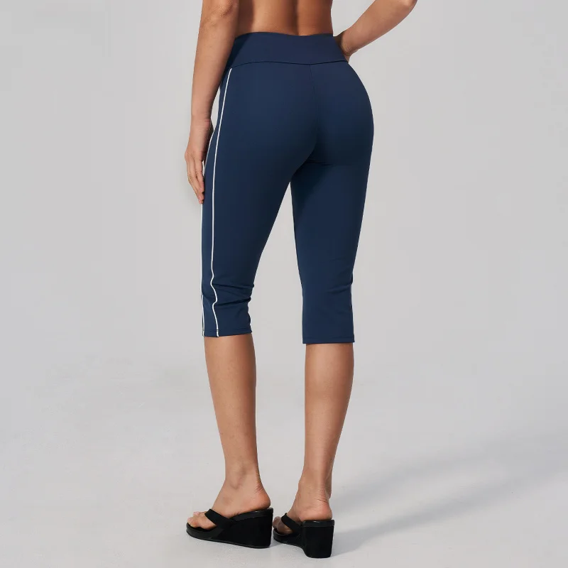 Women's Yoga Fitness Mid-Length Pants Peach Butt High-Waisted Cropped Pants Slim Fit Running Sports Capri Pants Gym Leggings
