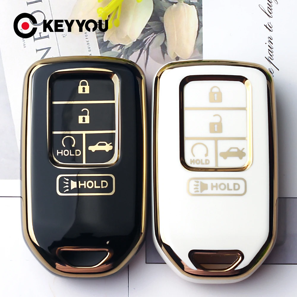 KEYYOU New TPU Car Key Case Cover For Honda 2021 2020 2019 Accord Civic CR-V Smart 5 Buttons Remote Keyless Shell Fob