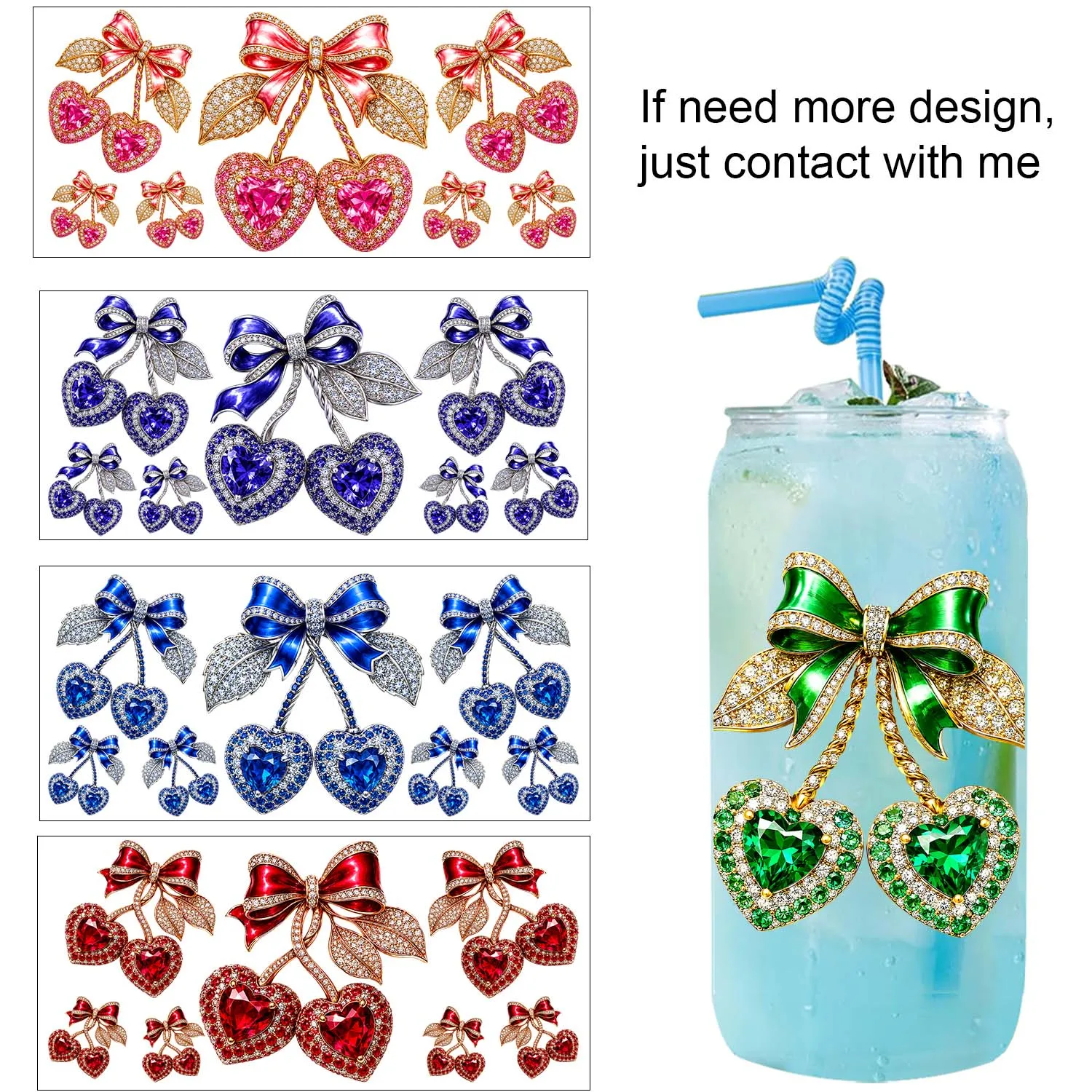 1/5 sheets Cherry Fruit GEM Style UV DTF Sticker DIY Decals 3D transfer uvdtf tumbler sticker 16oz uv dtf cup wrap