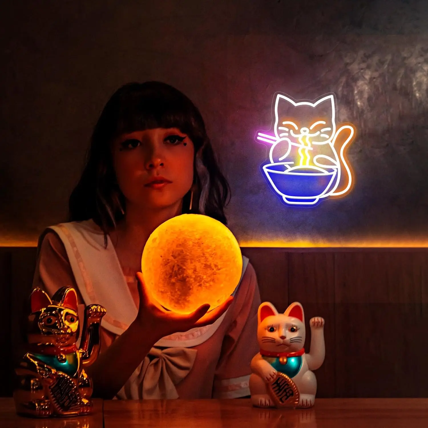 35*30cm Anime Neon Sign Japanese Lucky Cat Noodle LED Light Sign for Home Living Room Wall Decor Cartoon Cat Art Decoration