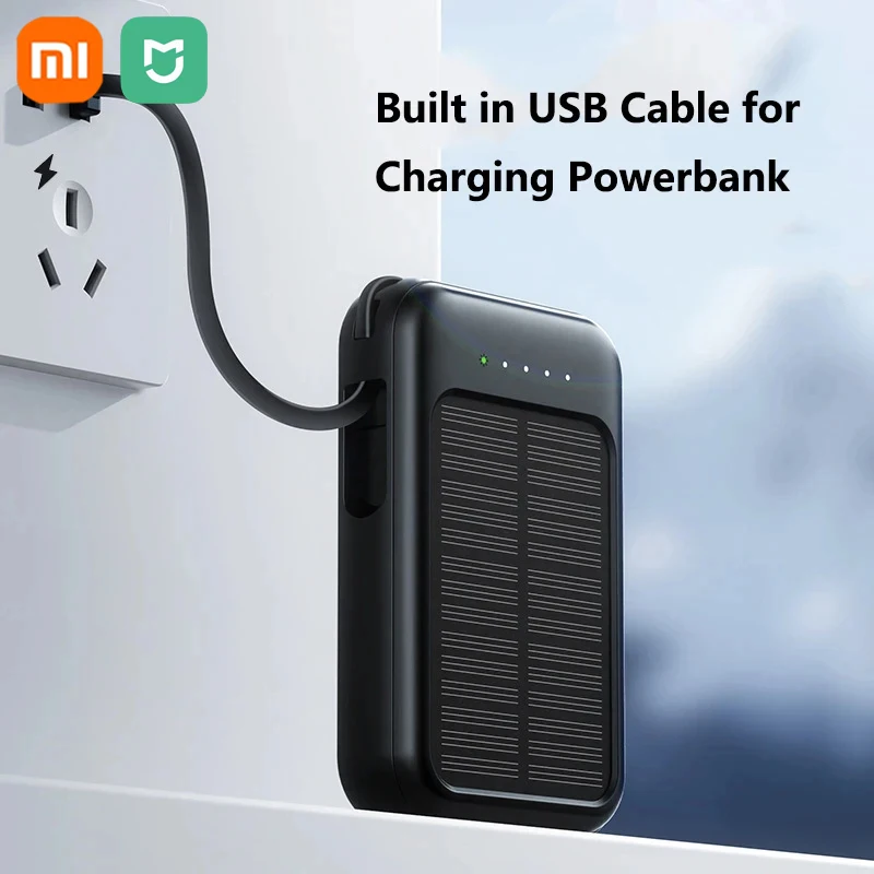 Xiaomi 50000mAh بنك الطاقة الشمسية فائق السعة كابلات مدمجة شاحن بالطاقة الشمسية 2 منافذ USB شاحن خارجي Powerbank مع ضوء LED