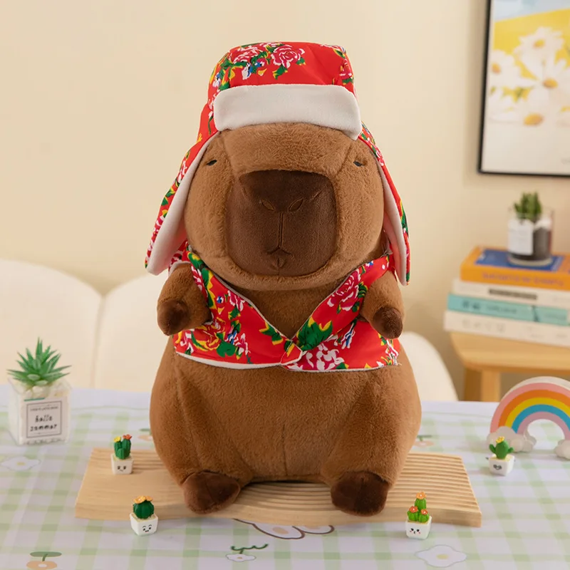Kawaii Capybara knuffel in noordoosten Chinese bloemenjas gevulde pop voor kinderen verjaardag kerstcadeau schattige zachte dierenpop