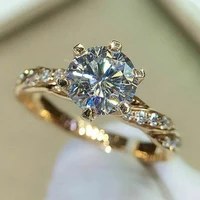 Huitan Classic 6 Claw Cubic Zirconia Rings for Women Luxury Gold Color Wedding Engagement Bands Eternity Lady Jewelry Wholesale - Image 4