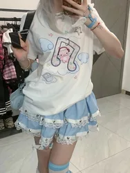 HOUZHOU-camisetas Kawaii para mujer, ropa de calle Harajuku de moda japonesa, camisetas holgadas con estampado de dibujos animados, camisetas suaves Gril 2024 Y2k