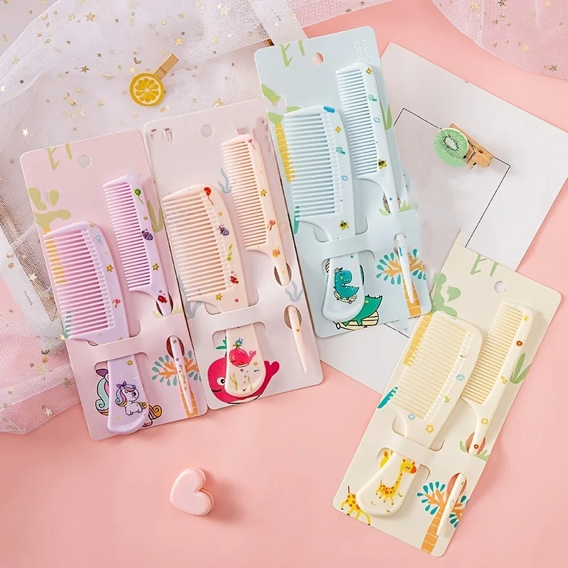 2PCS Children's Modeling Comb Girl Cute Strawberry Pattern Pointed Tail Comb Girl Baby Combing Hair Small Comb Set