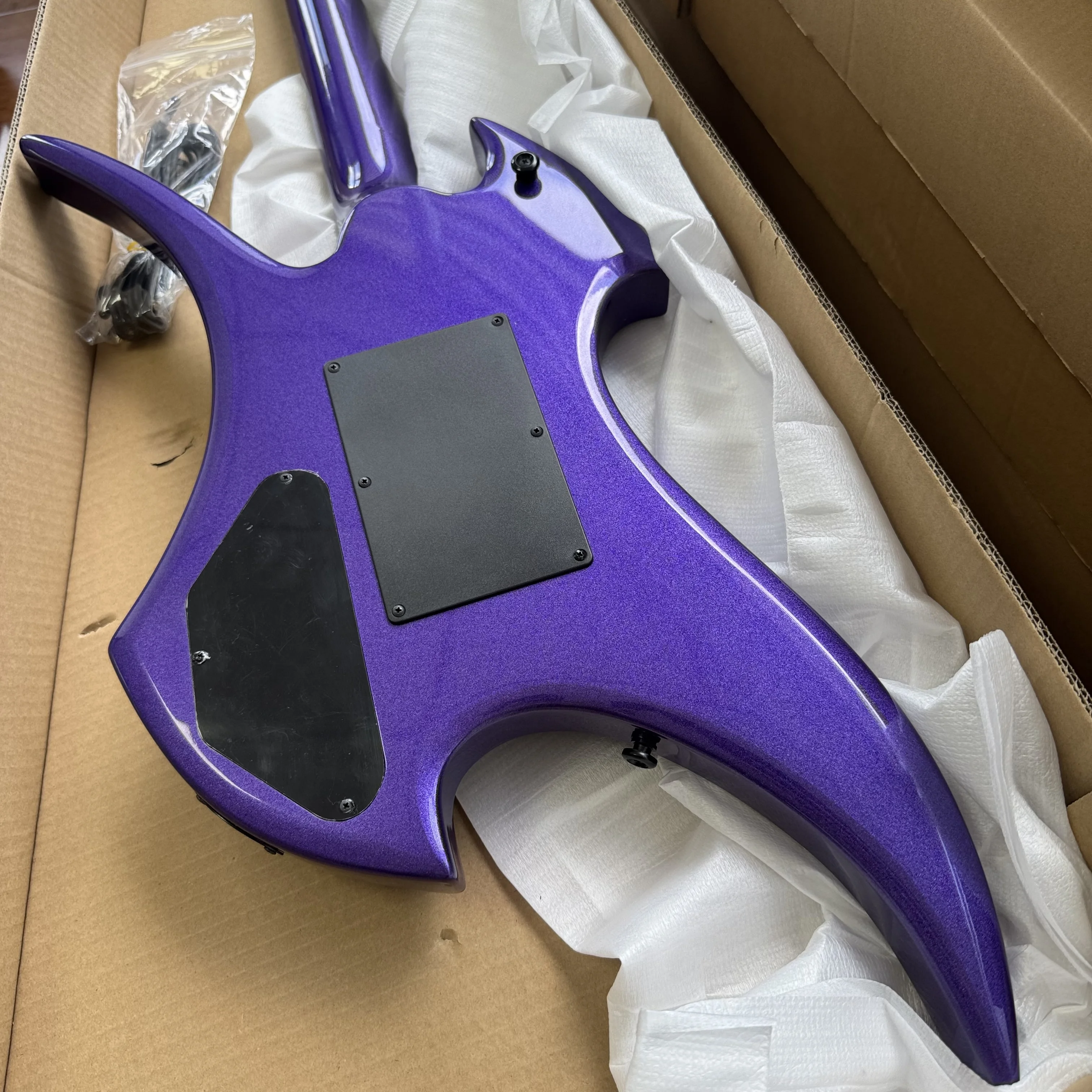 Customized Unconventional Metal Purple Electric Guitar With Double Pointed Corner Shape And 6 Strings Equipped With Dual Pickups