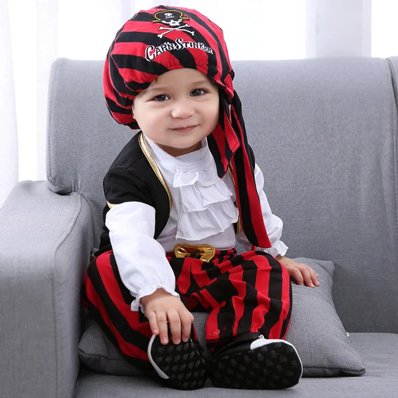 

Kids Halloween Cosplay Red Knight Pirate Captain Suit Kids Baby Jumpsuits Romper Costue Fancy Dress party Anime Stage Show Props