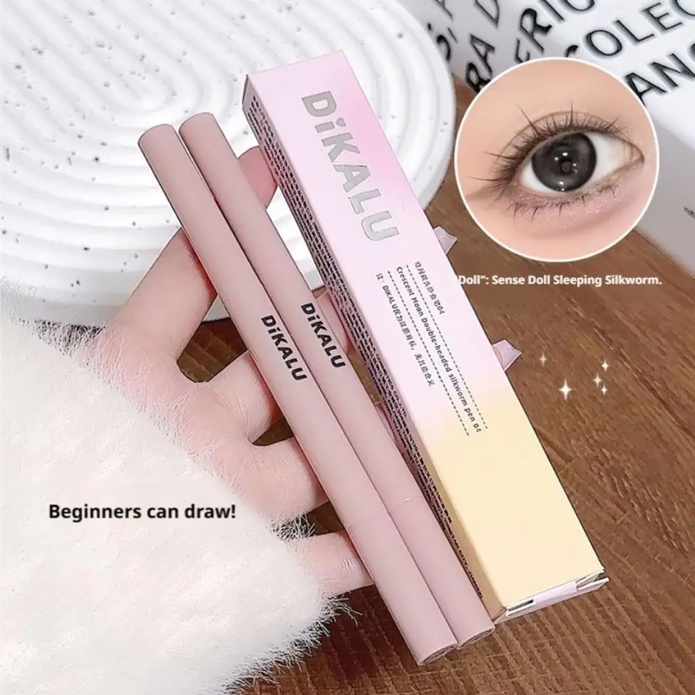 Matita per occhi 2 in 1 con baco da seta sdraiato, ombretto rosa a prova di sbavature e evidenziatore luccicante, stick illuminante, cosmetici coreani