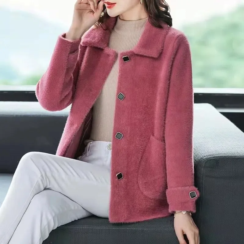 Cardigan épais en Imitation de vison pour femme d'âge moyen et âgée, tricot chaud de Style occidental, nouvelle collection automne et hiver