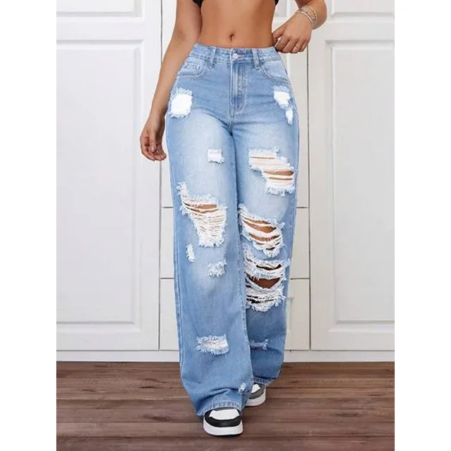 Womens Pants Womens Jeans Trendy Light Blue Distressed Baggy Relaxed Fit Wide Leg Denim 2 Womens Pants Jeans Light Blue Distressed Baggy Relaxed Fit Wide Leg Denim – view 2