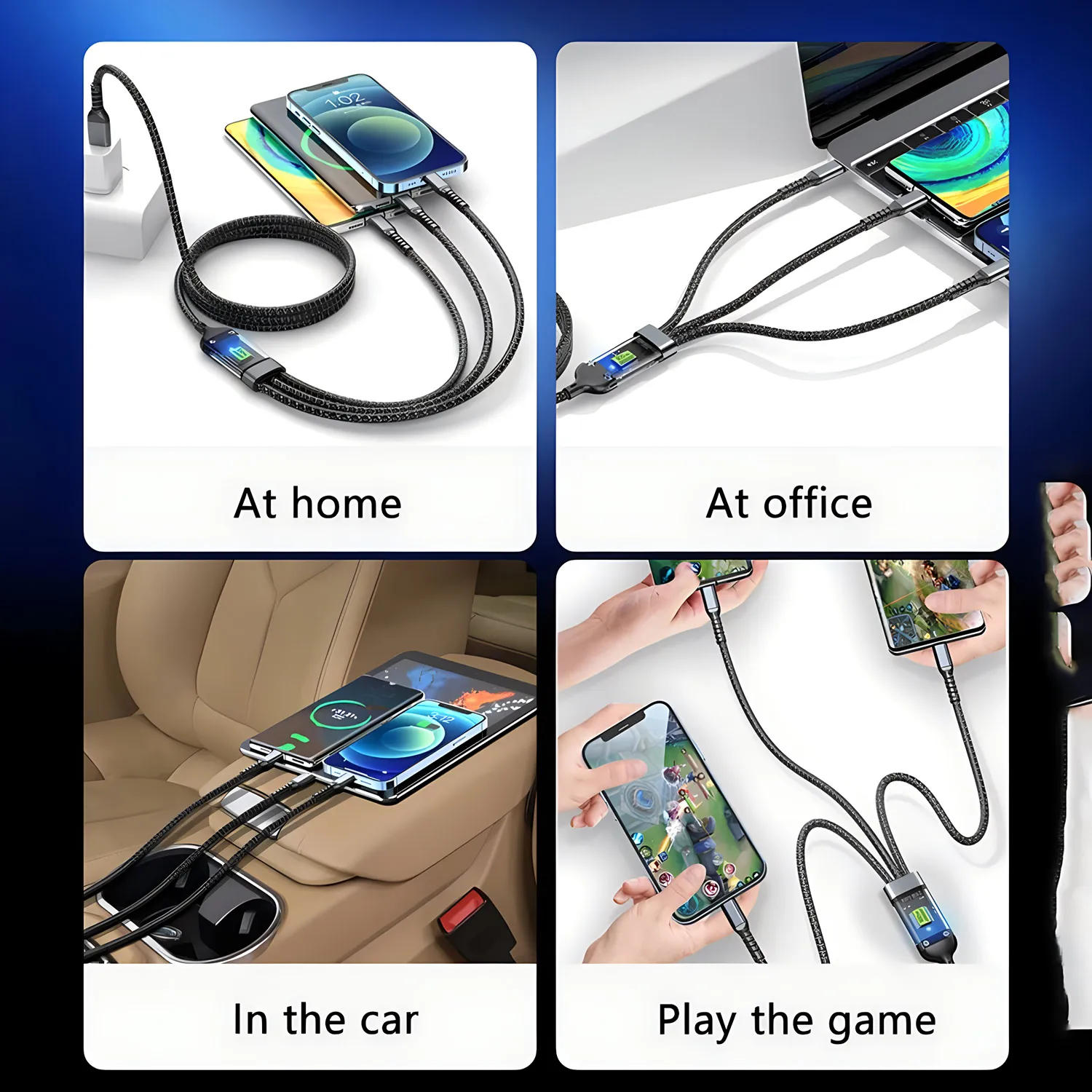3 in 1 100W USB A Cable Fast Charging Micro USB Data Cord Phone Charger Quick Charge Cable For iPhone Samsung Xiaomi Huawei view 6