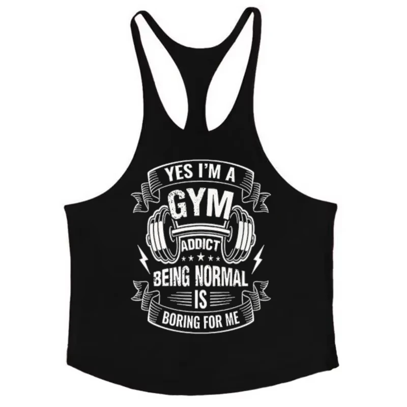 Chaleco con tirantes gráfico "Añitos de gimnasio - Normal is Boring" para hombre - Camisa sin mangas de algodón para entrenamiento de culturismo, gimnasio y fitness