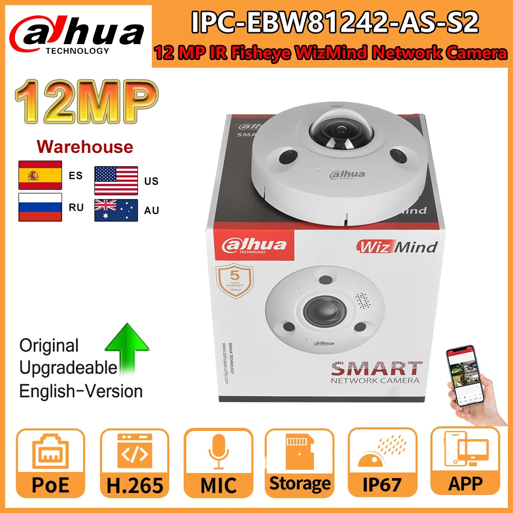 

Dahua 12MP IR Fisheye WizMind Network Camera IPC-EBW81242-AS-S2 POE Surveillance Built-in Mic Speaker Heat Map People Counting