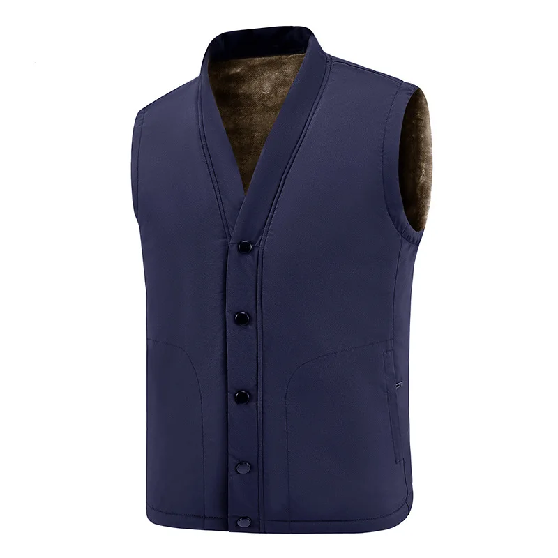 Minsu 2025 New V-neck Vest with Fleece Lining, Thickened for Middle-aged and Elderly, Plus-size Vest Jacket