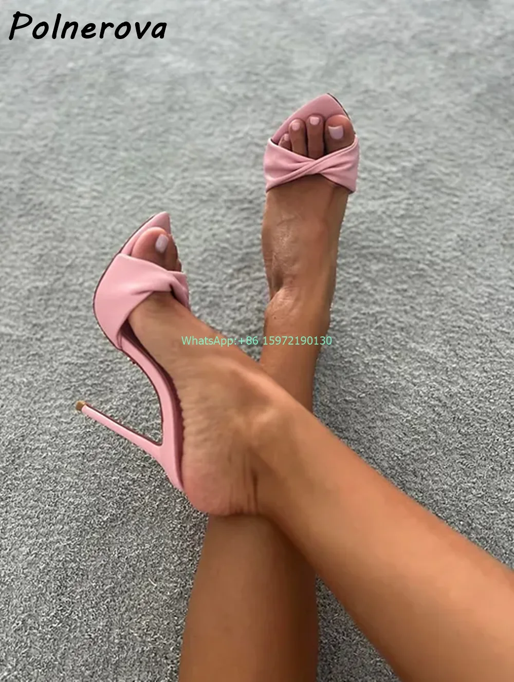 

Pleated Solid Pink Slippers Pointy Toe Thin Heels Slip On Slingback Sandals Ladies Elegant Runway Concise Sexy Stiletto Shoes