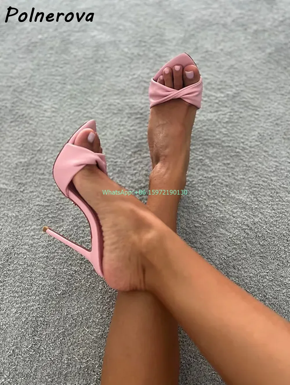 Plisowane Solidne Różowe Kapcie Szpiczaste Toe Cienkie Obcasy Slip On Slingback Sandały Damskie Eleganckie Zwięzłe Seksowne Szpilki Wybiegowe