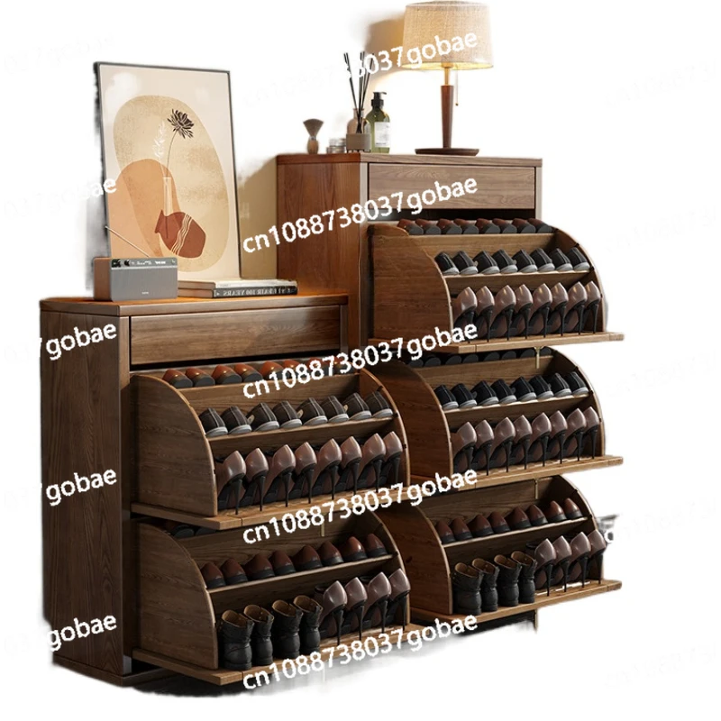 

ZC Solid Wood Shoe Cabinet Simple Hallway Home Doorway Shoe Cabinet Modern Simple Large Capacity Tilting