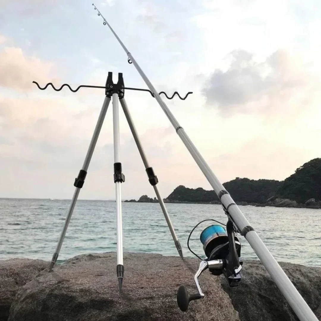 Telescopic Fishing Rod Tripod Holder, Lightweight Aluminum Foldable Multi Poles Support Bracket for Outdoor Beach Fishing