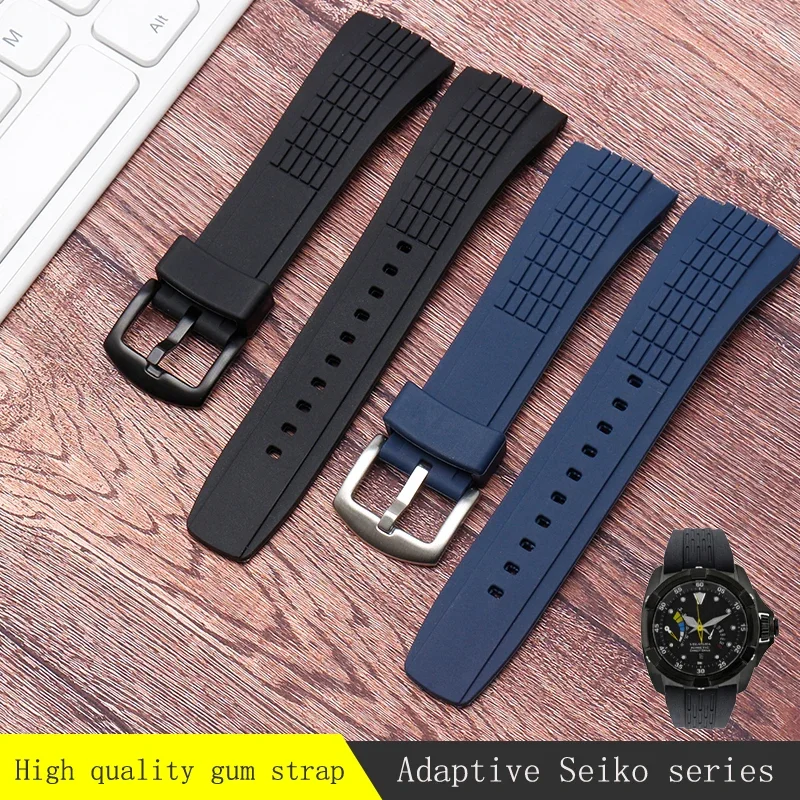 

Watch Band For Seiko SRH 006 013 SPC007 watchband waterproof rubber 26mm black silicone with stainless steel buckle Watch strap