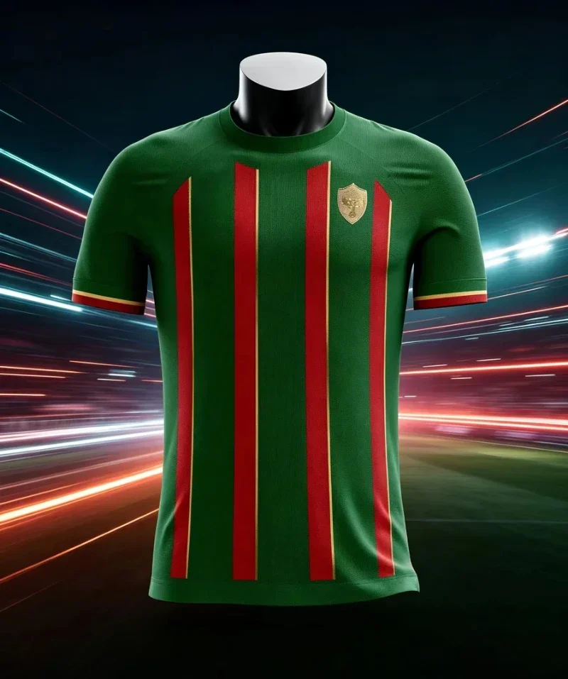 Unisex Portugal Soccer Jersey, Green Red Vertical Stripes Football Shirt, National Team Short Sleeve Sports Top Men Clothing