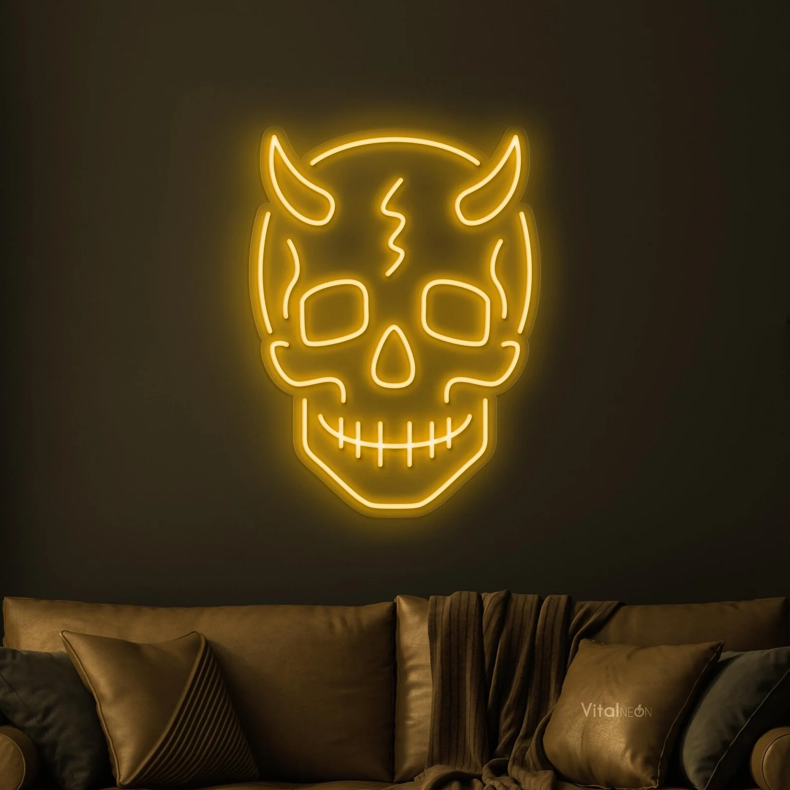 Devil Skull Neon Sign, Devil Skull LED Light, Skull Horns Wall Art, Horror Skull Neon Decor, Halloween Party Led Sign, Cafe and