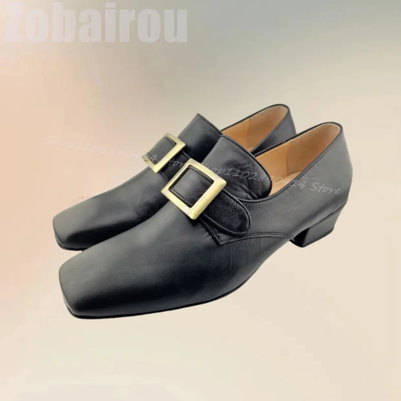 Geometric Buckle Decor Black Square Toe Loafers Fashion Slip On Men Shoes Luxury Handmade Party Banquet Office Men Dress Shoes