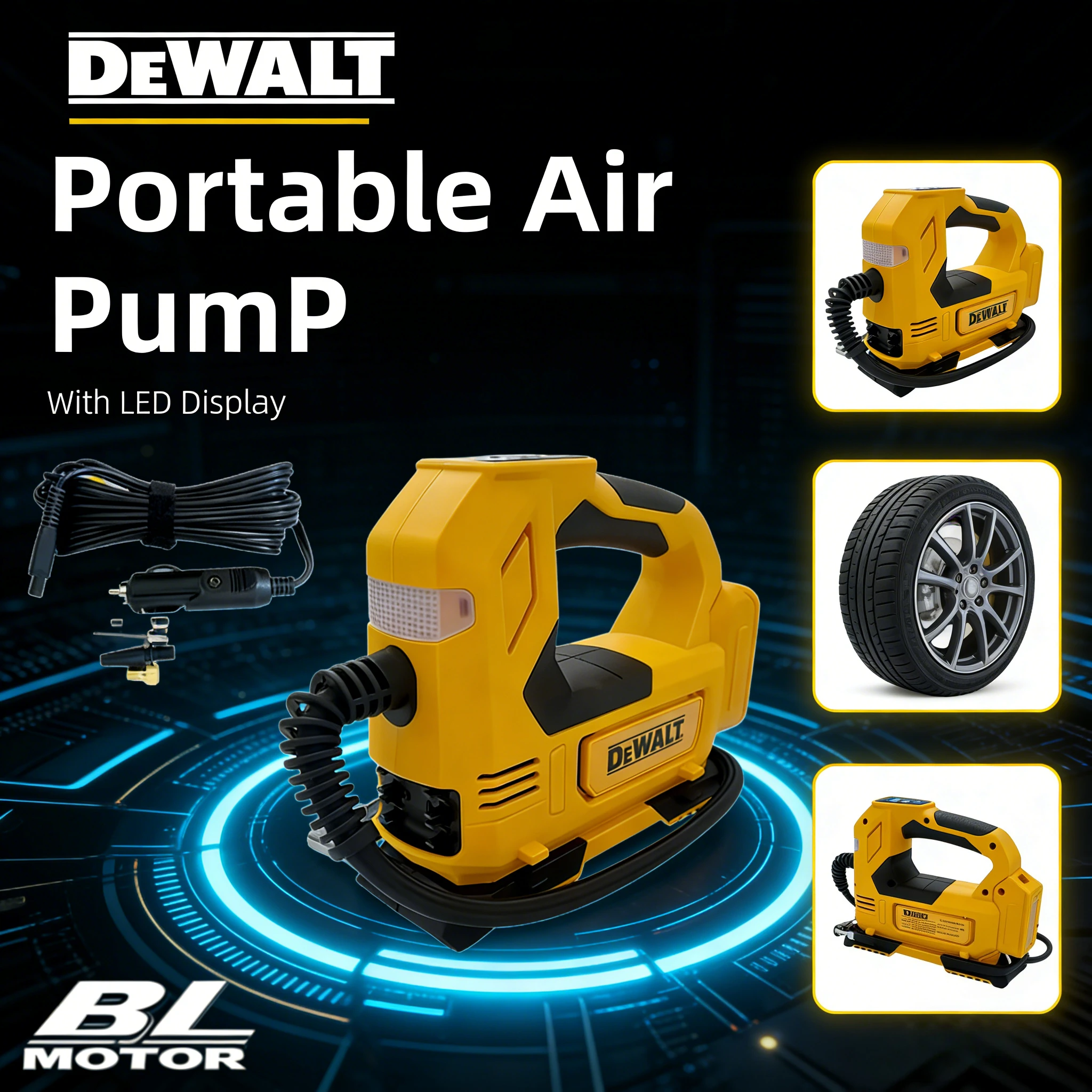 

Портативный автомобильный компрессор Dewalt 20V, перезаряжаемый, беспроводной, электрический, с цифровым дисплеем, для накачки шин