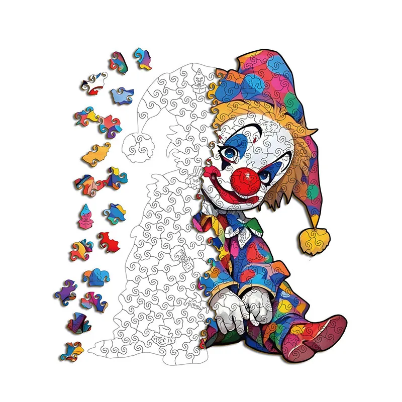 

113/210pcs Clown Jigsaw Puzzle Wooden Clown Irregular Shaped Puzzle Stress-Relieving Game Birthday Xmas Gifts For Kids & Adults