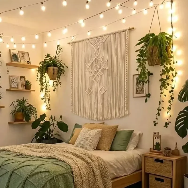 Nordic Bohemian Cotton Woven Tapestry Rhombus Fringed Wall Hanging Decor Simple Home Decoration Pendant for Living Room