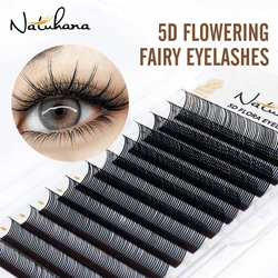 NATUHANA-Extensions de cils individuels 5D Flora, Easy Fan Eyelashes, Volume 12 rangées, Style W, Naturel, Doux