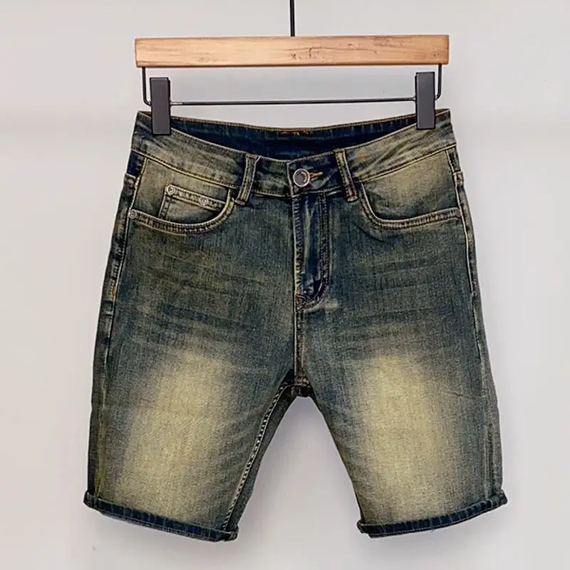 مصمم الملابس 2025 ريترو الدنيم السراويل المتوسطة الرجال السراويل القديمة غسلها جديد Kpop السراويل ضئيلة أقدام صغيرة مرونة صديقها الجينز #1