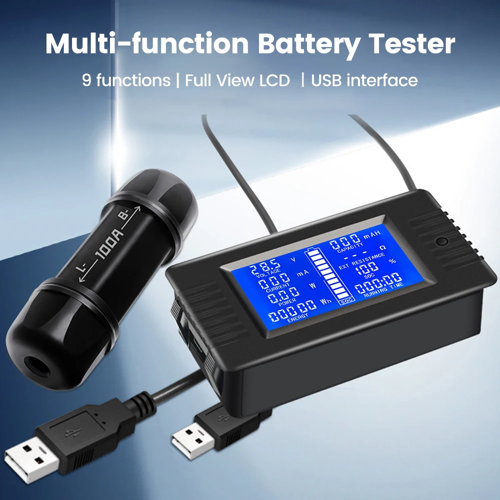 Multifunction Battery Tester Coulomb Meter DC 8-120V 50A 100A LCD Digital Display Voltmeter Ammeter Power Consumption Tester