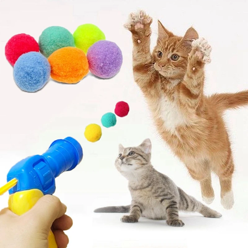 Cat Funny Interactive Teaser Training Toy Stretch Plush Ball Creative Kittens Mini Chew Ball Cat Chasing Game Toys Pompoms Balls