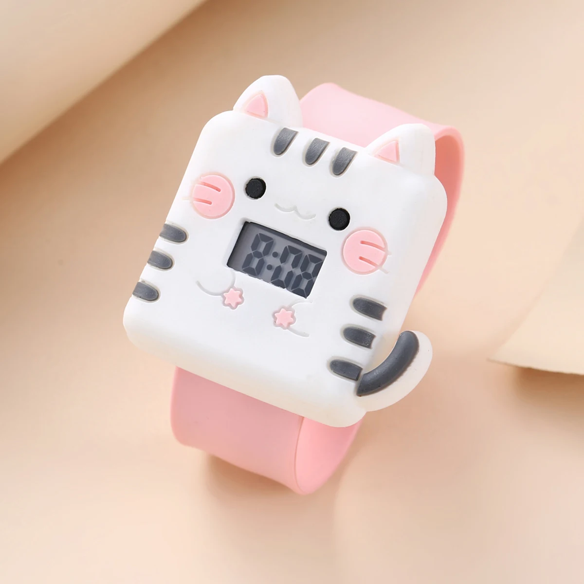ساعة رقمية على شكل قطة كرتونية مربعة لطيفة مع مادة سيليكون، مناسبة للارتداء اليومي، هدية في المهرجانات، عيد الشكر