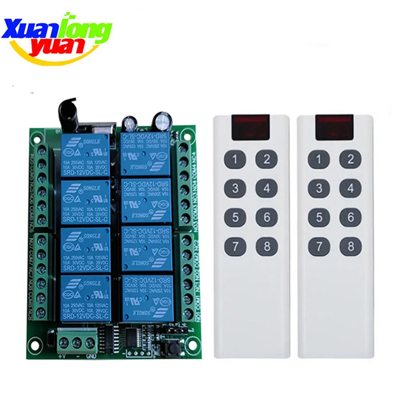 

433MHz Wireless Universal Remote Control DC 12V 24V 8CH rf Relay Receiver&500 meters remote control for Wireless Remote Control