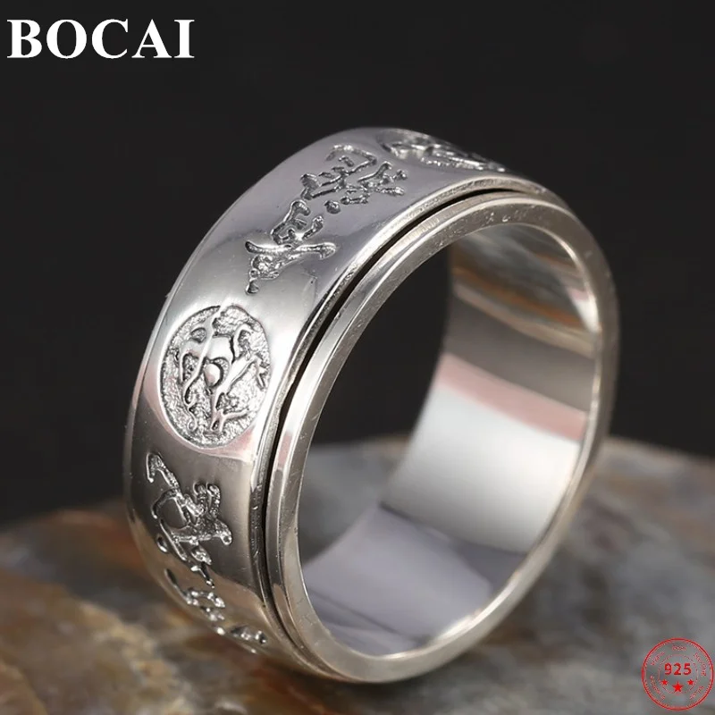 BOCAI S925 Sterling Silver Rings for Men Women New Fashion Chinese Four Divine Beasts Rotatable Pure Argentum Amulet Jewelry