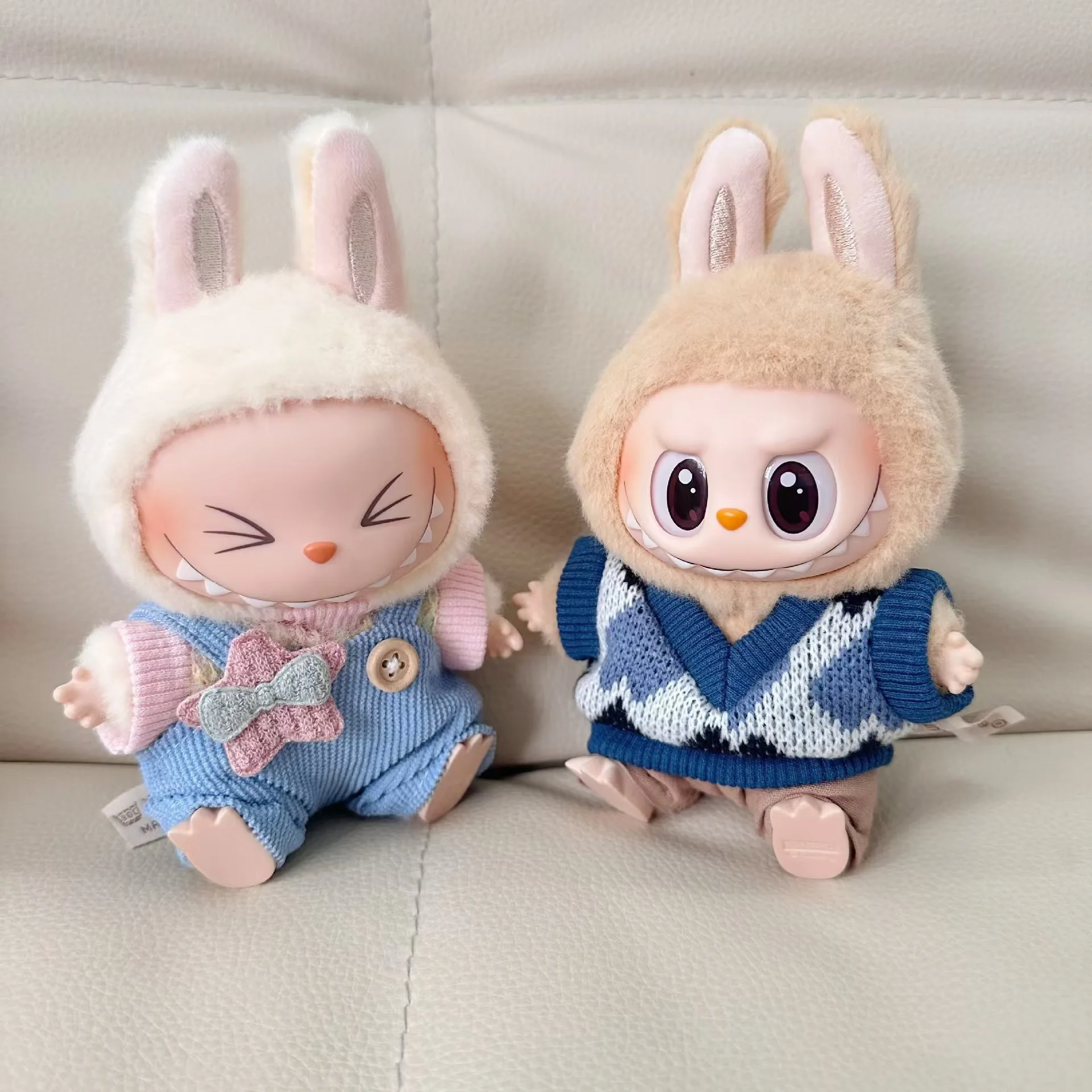 17cm Labubu I II Idol Dolls Mini Plush Doll's Clothes Outfit Sweter Bib Pants Hat Akcesoria Dla Korea Kpop Exo Sitting Party