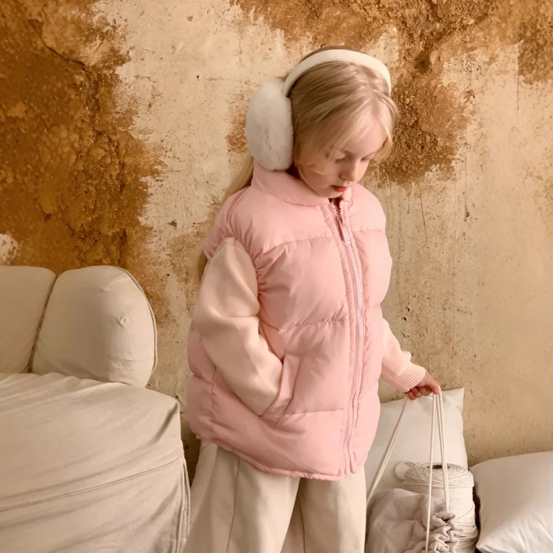 

Girls' Korean Style Thickened Vest Jacket Sleeveless Winter Children's Stand Collar Warm Versatile Outerwear Cotton Vest Baby Ve