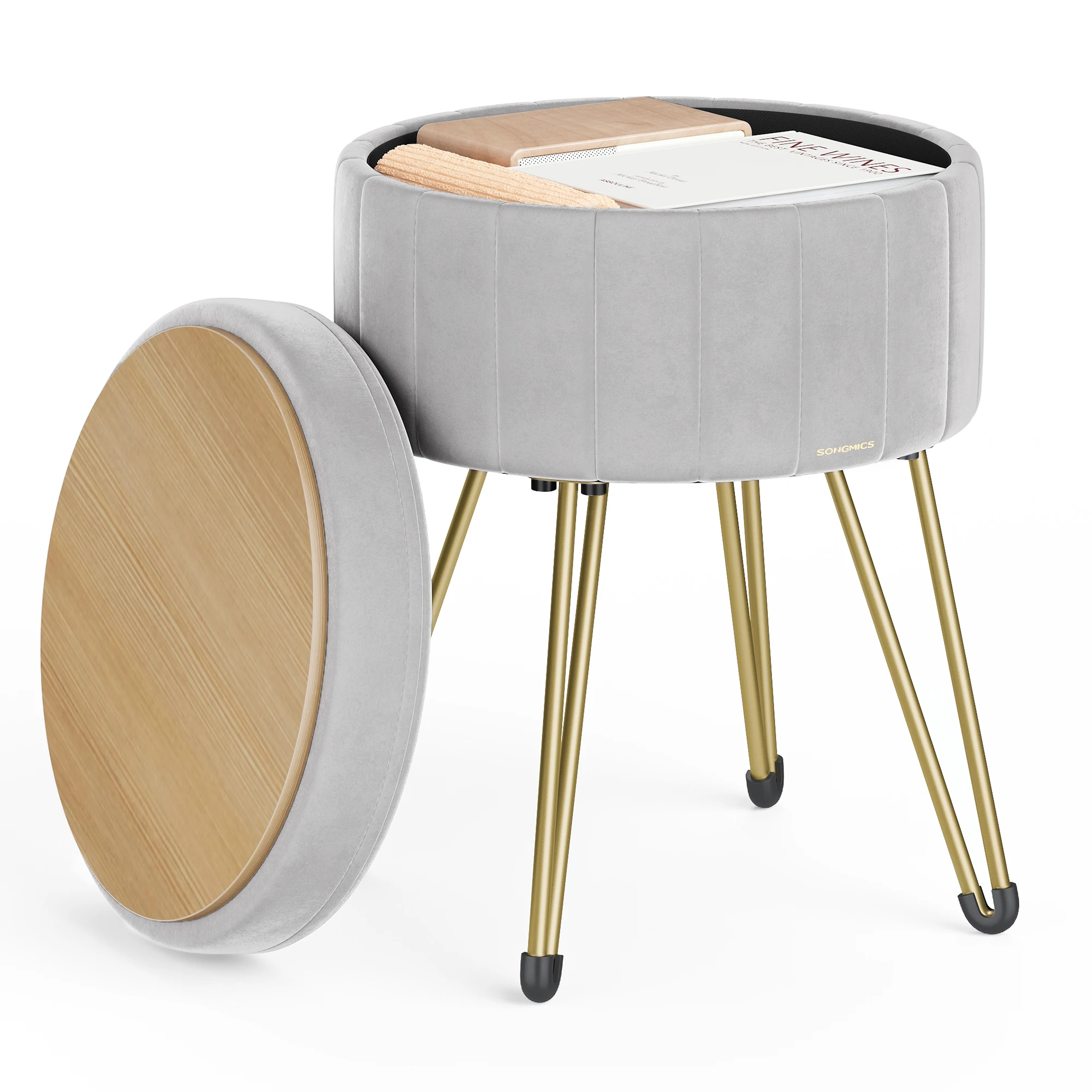 Vanity Stool Chair Velvet Makeup Stool With 4 Metal Legs For Room Living Room Bedroom Small Ottoman Stool With Storage