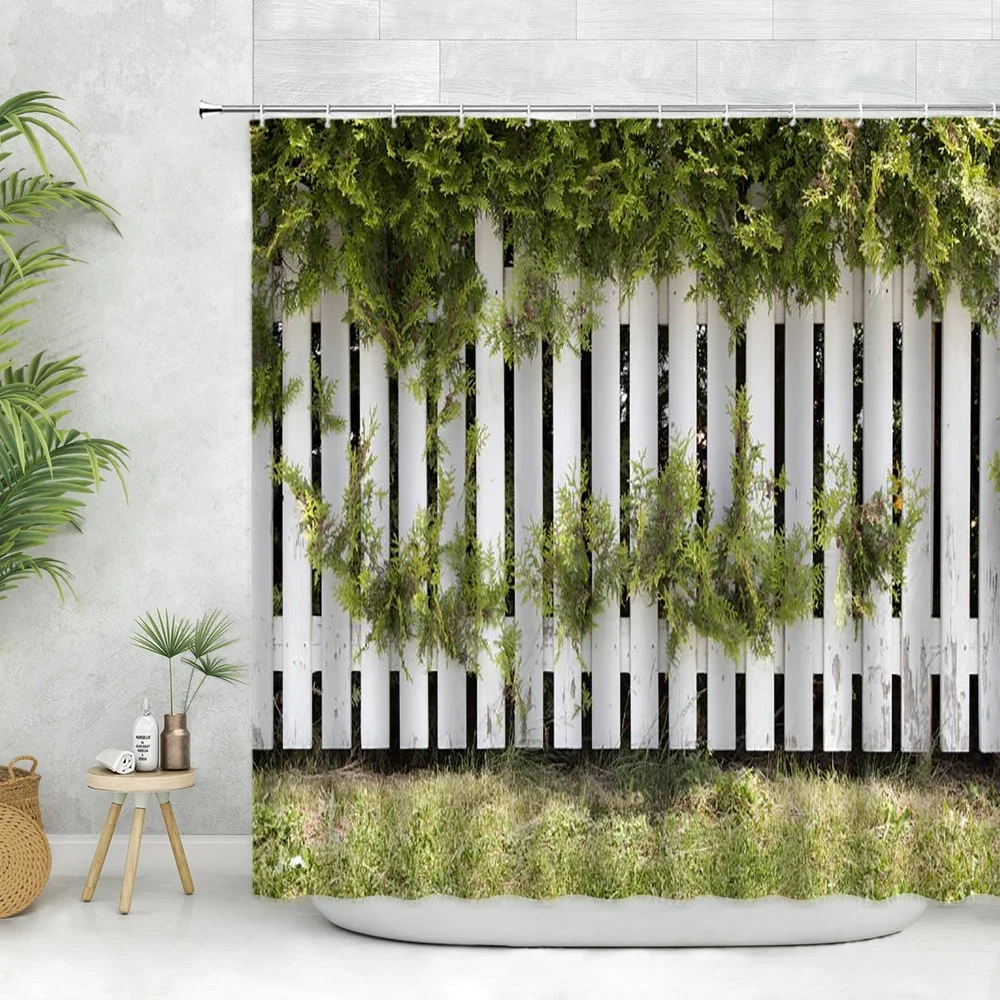 Wood Pattern Shower Curtain Set Romantic Flowers Rose Plant Home Decor Wall Screen Polyester Fabric Bathroom Curtain with Hooks