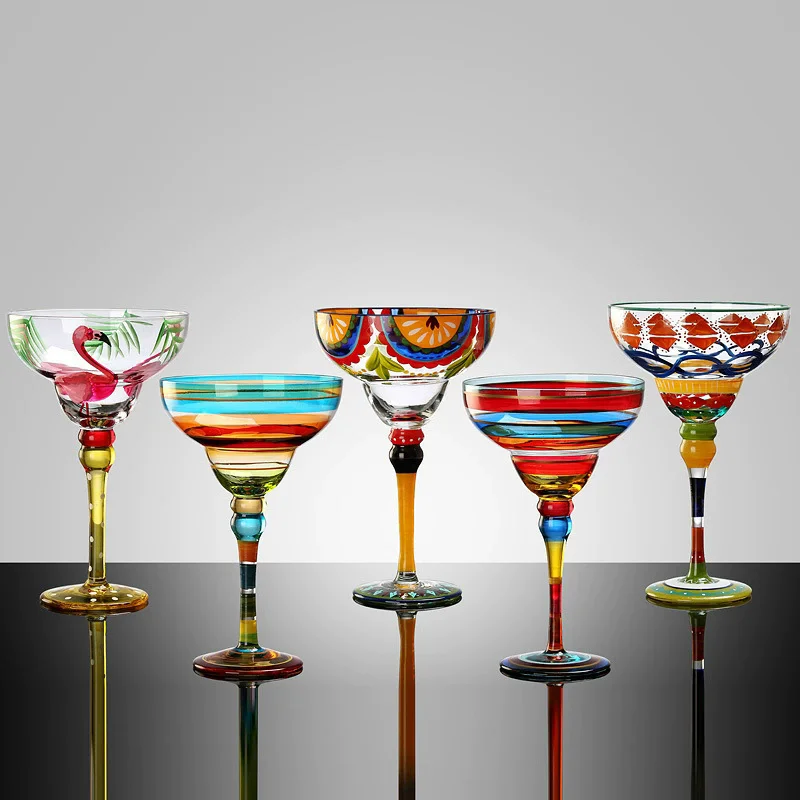 Cocktail Glass Cup Hand-painted Margarita Goblet Wine Glass Creative Flamingo Wine Glass Red Striped Red Wine Cup Water Cup