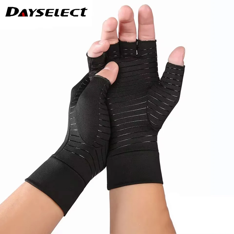 1Pair Copper Compression Arthritis Gloves Fingerless Hand Pain Computer Typing Carpal Tunnel RSI Rheumatoid Tendonitis Men Women