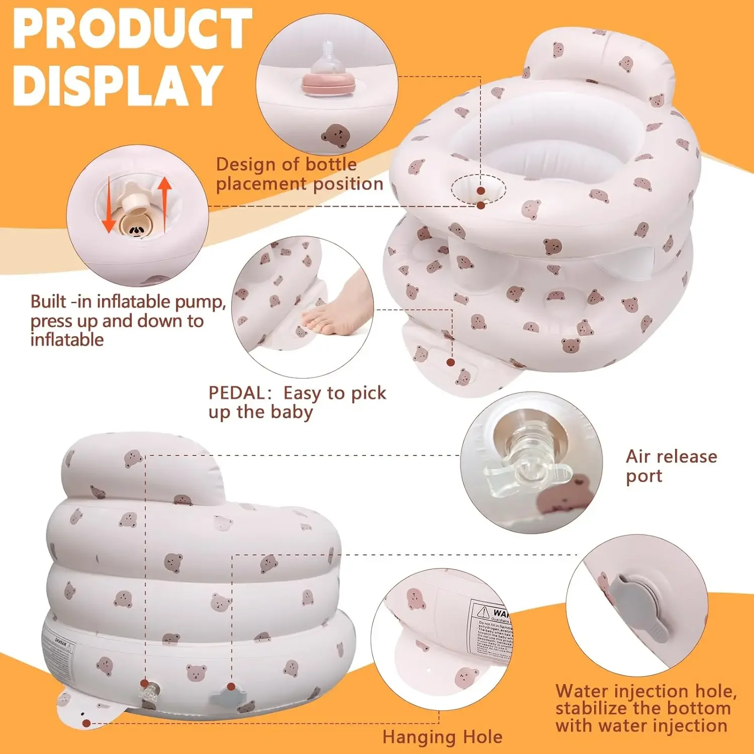 مقعد أطفال قابل للنفخ لمدة 6-12 شهرًا كرسي أطفال ملفوف مع مضخة هواء مدمجة ومقاعد وأرائك محمولة للرضع للجلوس #2