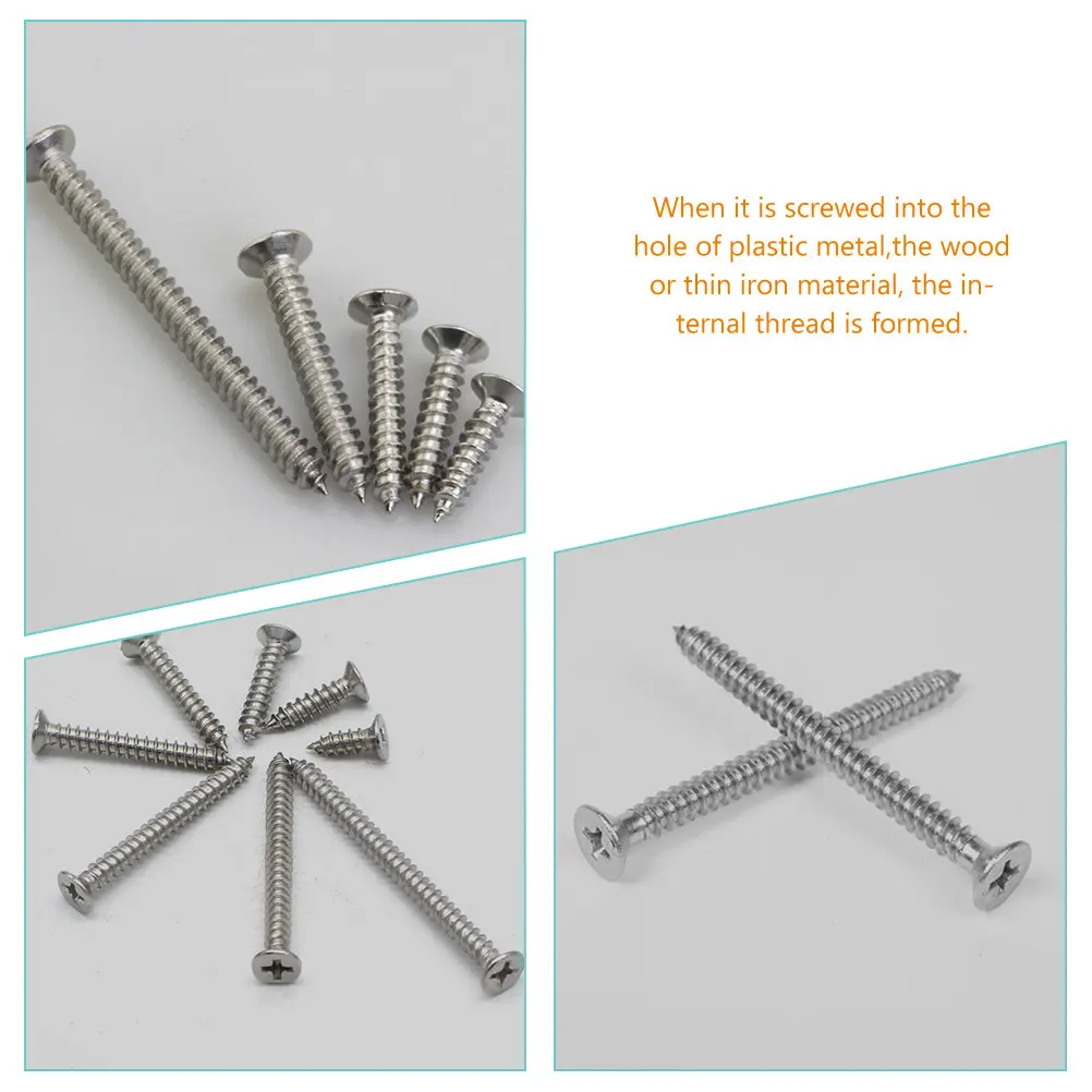 300Pcs Stainless Steel Self Tapping Screws Flat Head Assorted M4x12mm 16Mm 25Mm for Wood Metal Plastic Rust Resistant