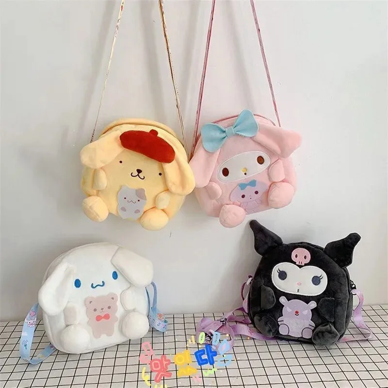 Nowy plecak Kawaii Sanrio śliczne Kuromi Cinnamoroll Pompompurin moja melodia śliczne pluszowe zabawki kobiety torba dziewczyna świąteczne prezenty