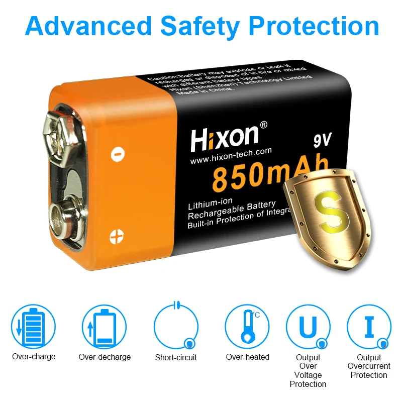 Hixon 6f22 9v 850mah baterias recarregáveis de íon-lítio 9 v lítio para multímetro microfone brinquedo controle remoto uso ktv